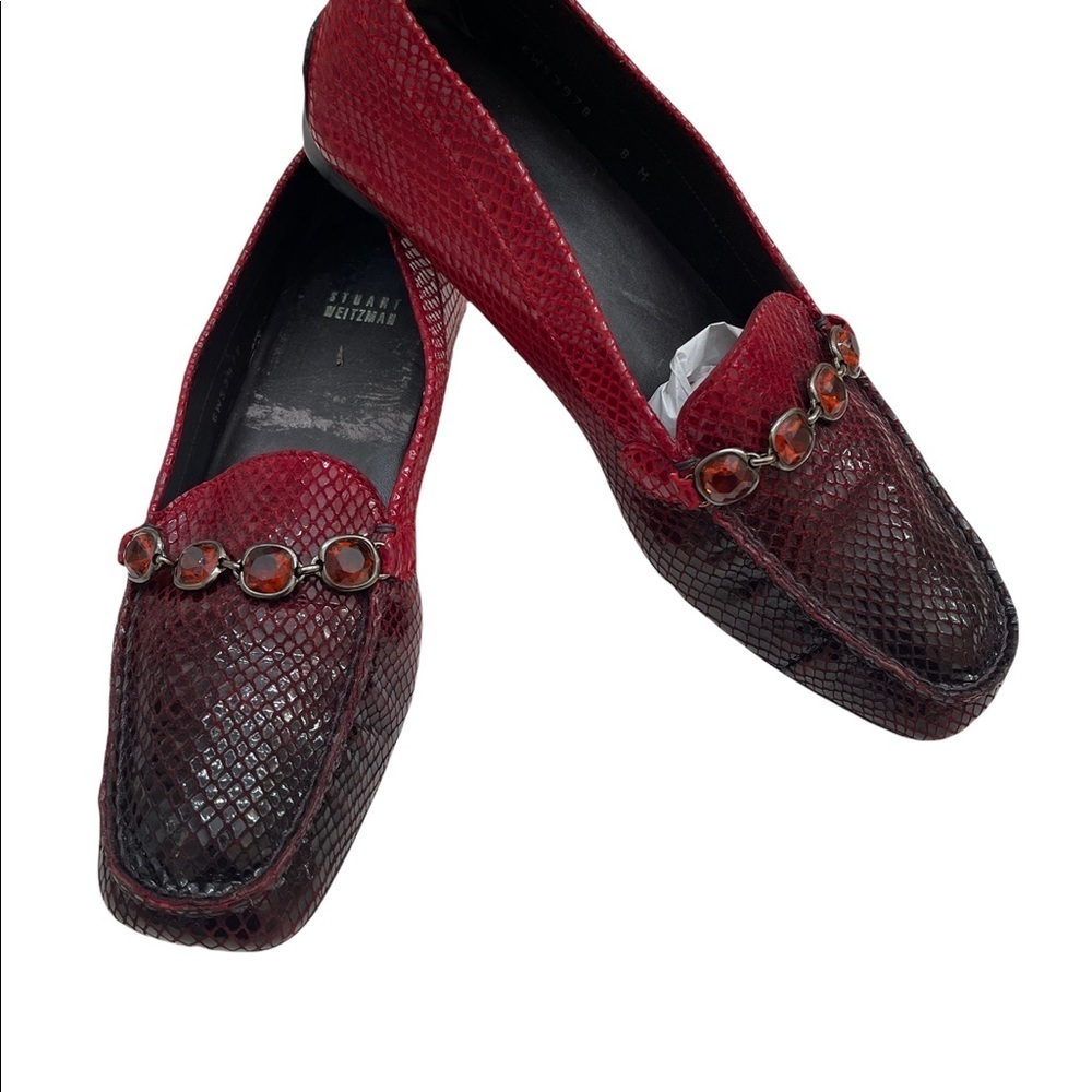 Stuart Weitzman Loafers Snake Skin Pattern Red Ombre bejewelled Sz 8M - Picture 4 of 12